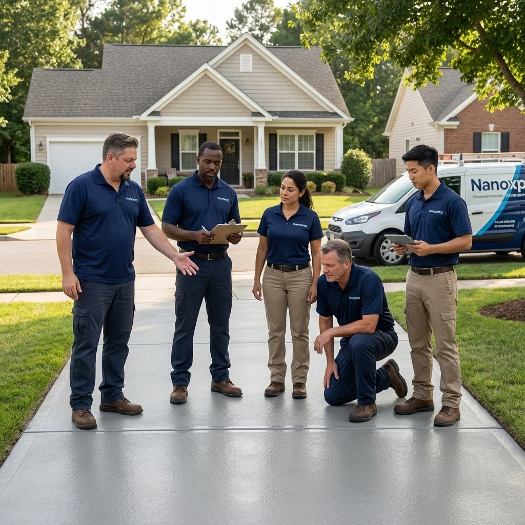 nanoxperts coaching by founder athanasios vamparis, with nanoxperts contractors teaching how to seal concrete the right way