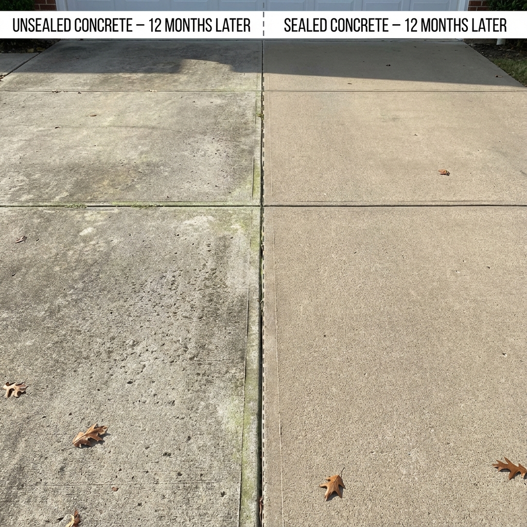 direct comparison of a sealed concrete driveway after 1 year